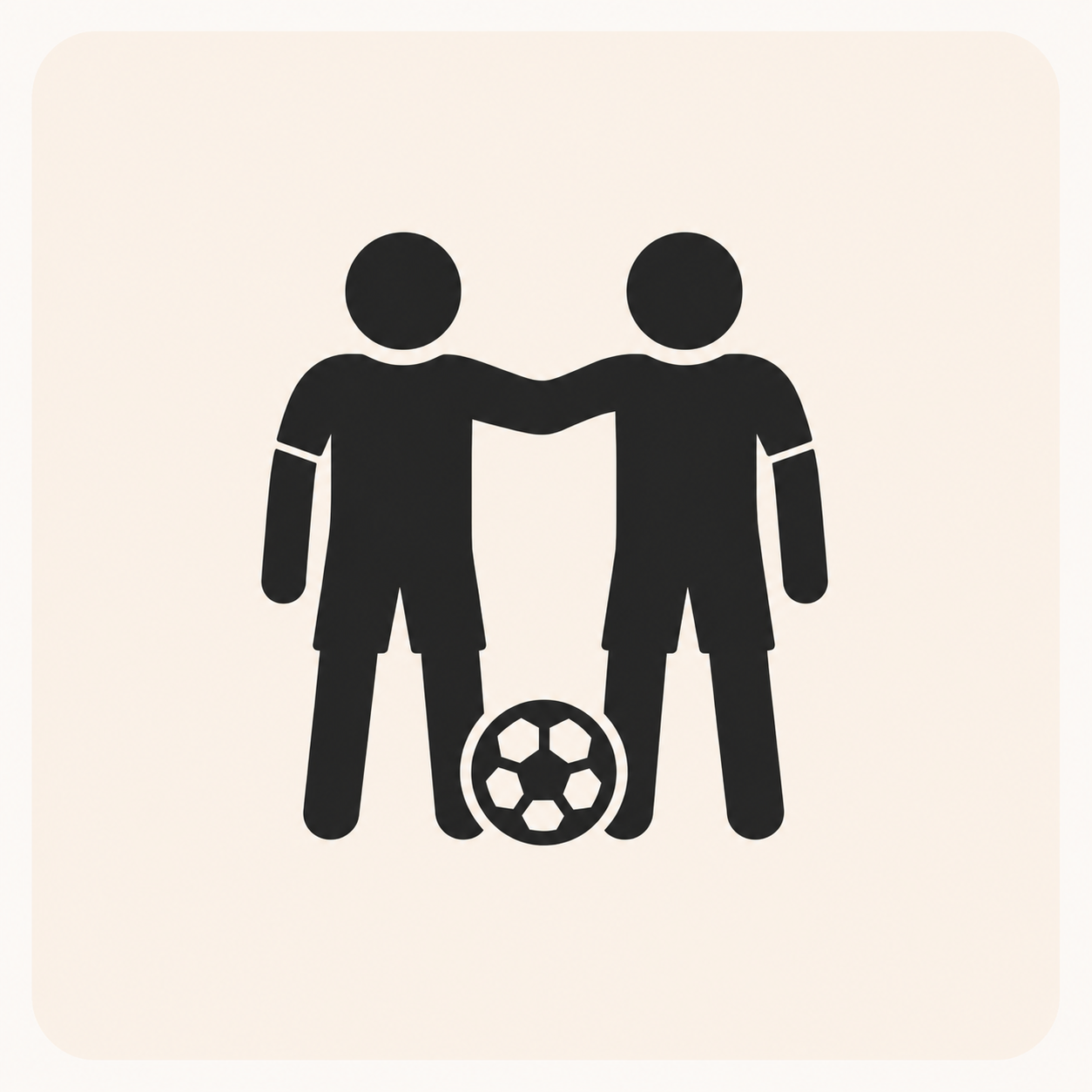Icon of two people with arms around each other, with a football between their legs.
