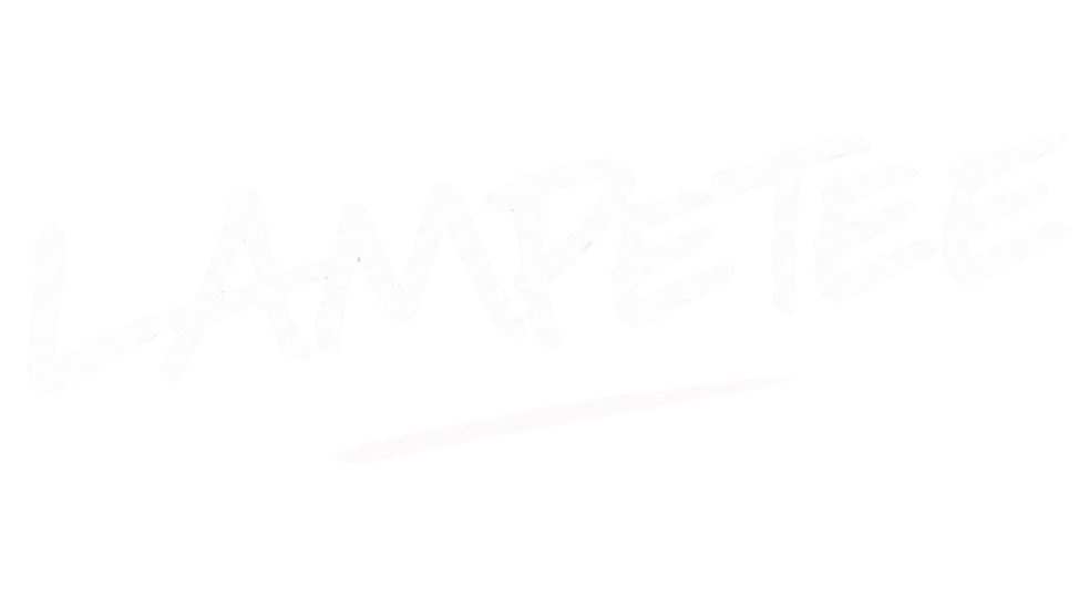 The word "LAMPETEE" written in bold, white, handwritten-style font on a black background.