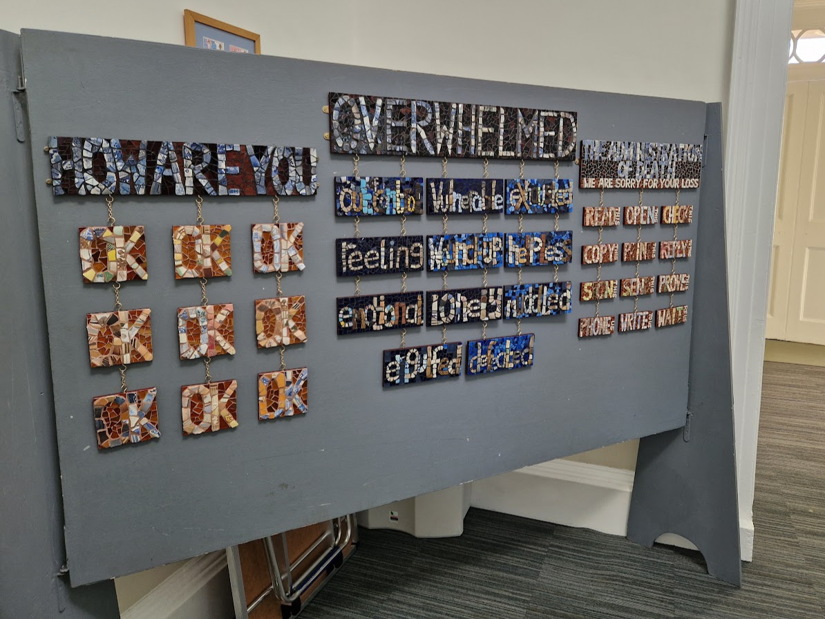The three mobiles displayed at the St Columba’s Art Fair exhibition, all connected to my reactions and reflections following Peter’s death.