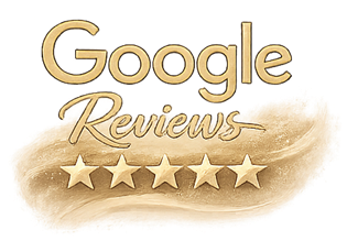 Google Reviews logo with five gold stars underneath.
