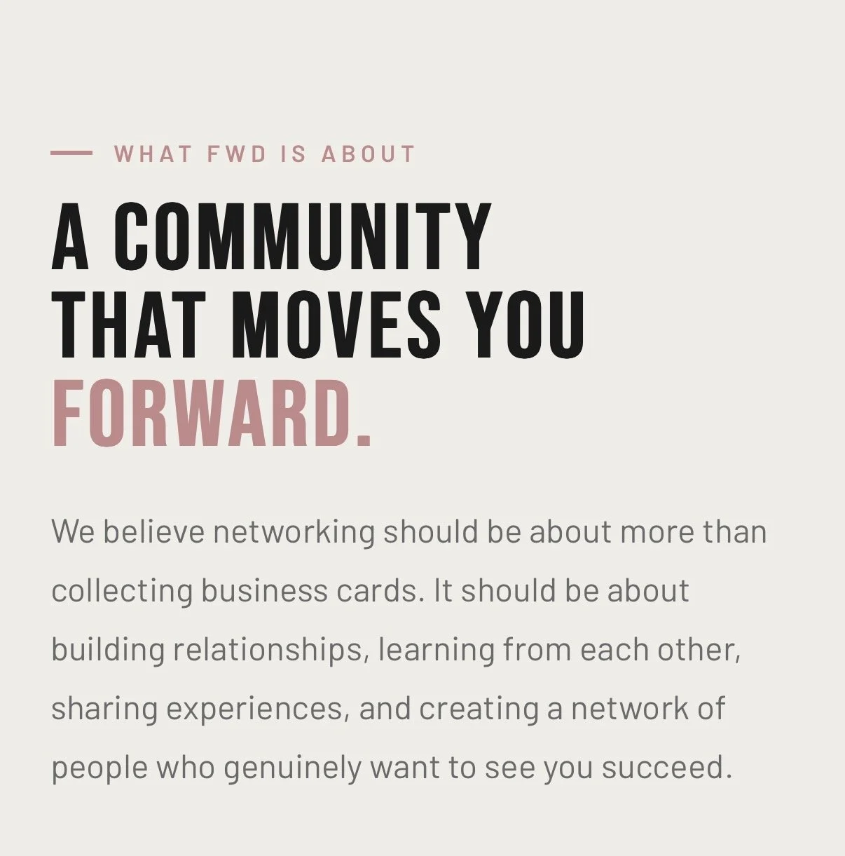 Quote about community building and networking, emphasizing relationships, learning, sharing experiences, and mutual support.