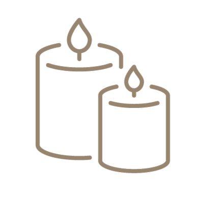 Outline drawing of two candles with flames