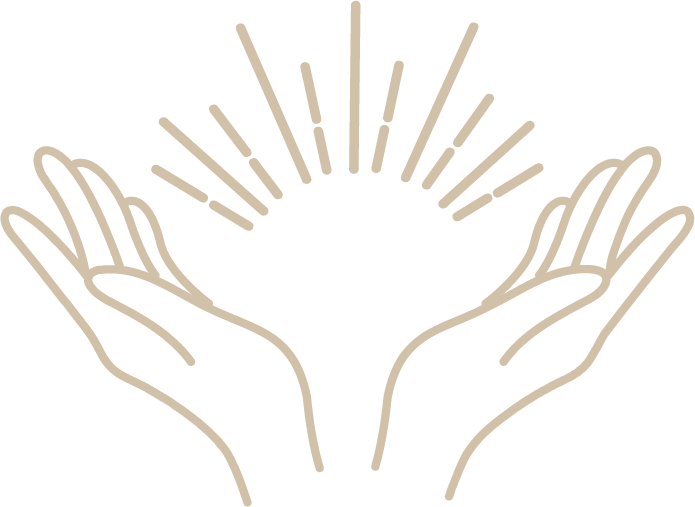 Two hands with rays or lines emanating from between them, symbolizing light or energy.