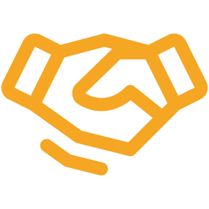 Icon of two hands shaking in gold and black.