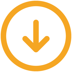 A downward-pointing arrow enclosed in a yellow circle on a black background.