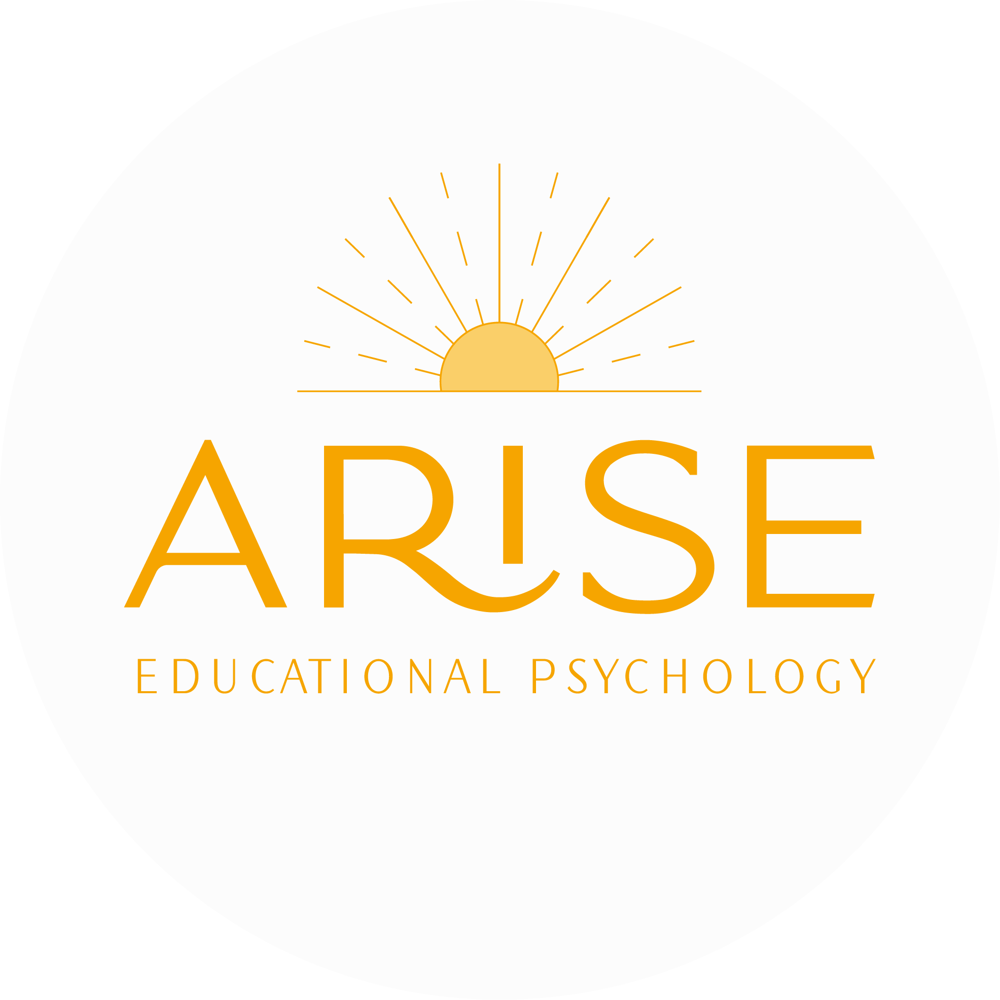 Logo for 'Aspire Educational Psychology' featuring a stylized sunrise with orange rays over a partial circle, and the word 'ASPire' in large orange capital letters below, with 'Educational Psychology' written underneath in smaller orange letters.