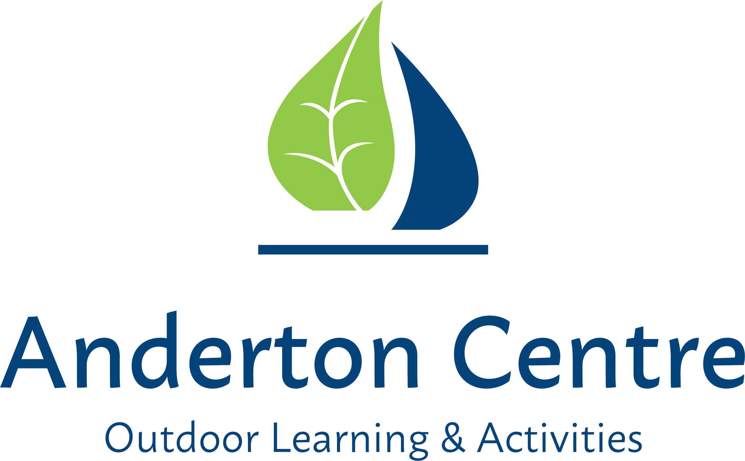 Logo of Anderton Center, featuring a stylized leaf and water droplet design, with the text 'Anderton Center Outdoor Learning & Activities'.