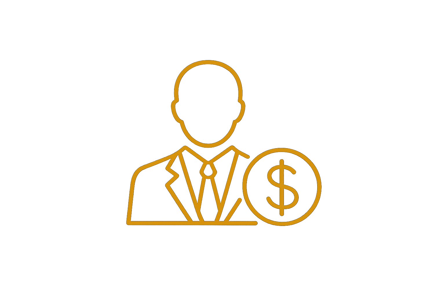 An outline of a man wearing a suit and tie with a dollar sign icon next to him.