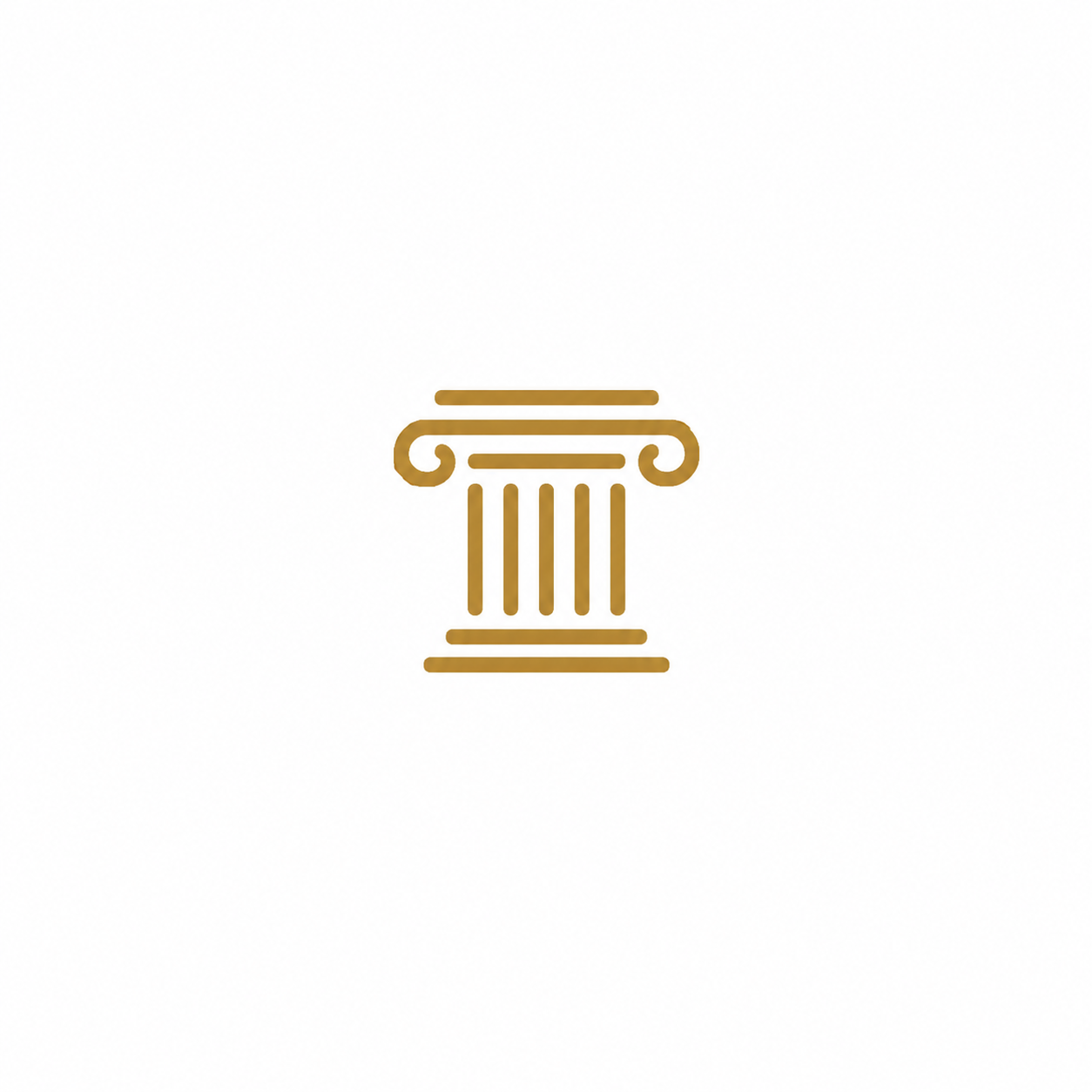 Golden line art illustration of a classical Greek or Roman column, representing architecture or law.