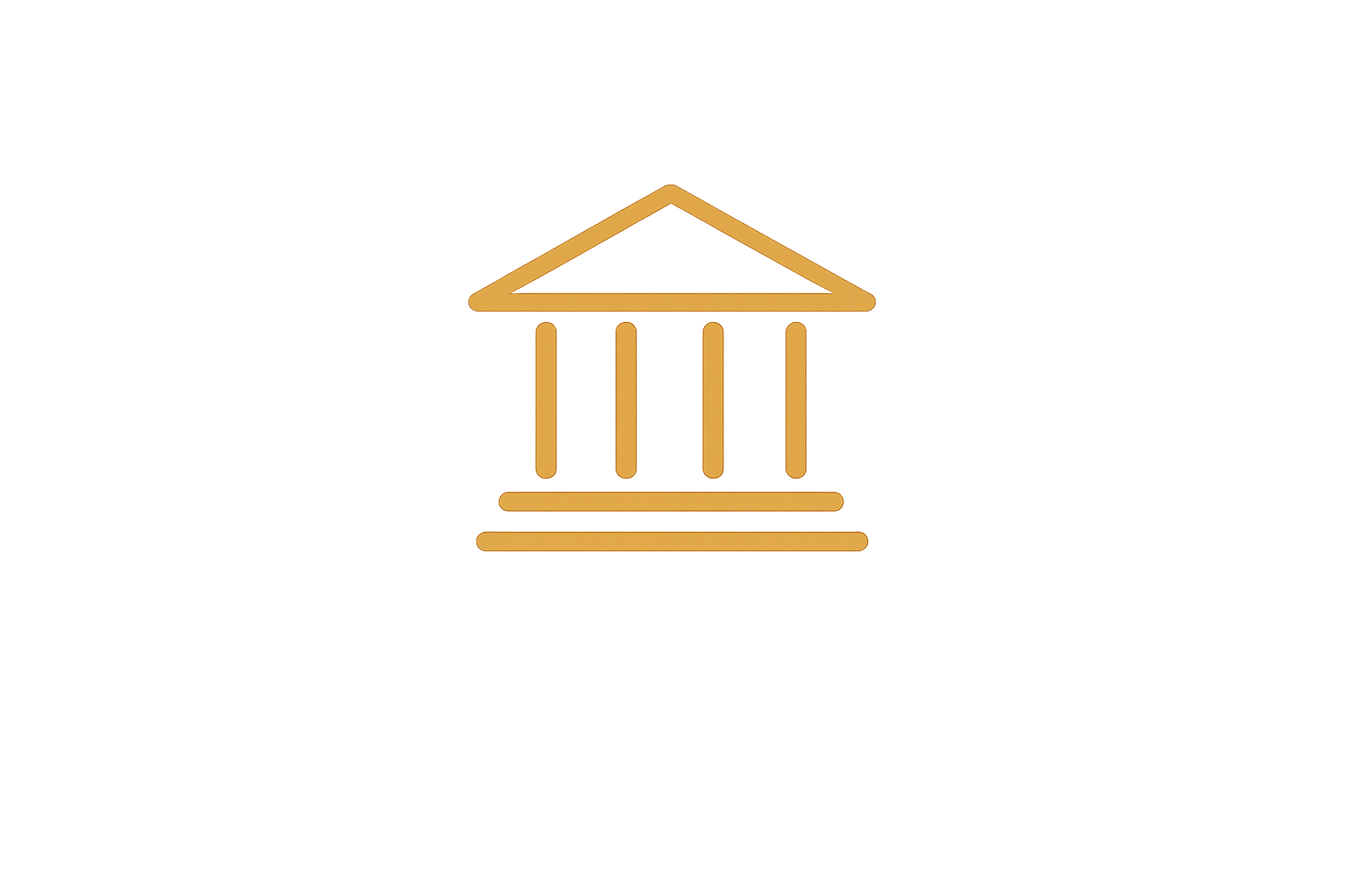 A glowing neon outline of a government or institutional building with columns and a triangular pediment, illuminated in orange against a dark background.