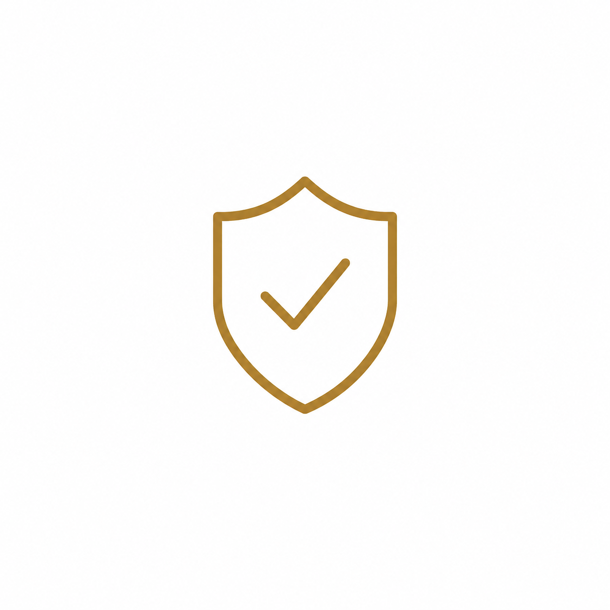 Gold outline of a shield with a check mark inside.