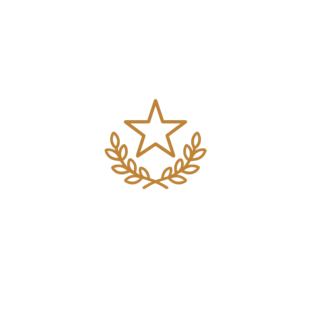 A black background with gold, white, and cream-colored text and graphics. The gold graphic depicts a star and a laurel wreath. The white text reads, 'Achievement Award' in large letters, with 'Presented to' and a blank line below for a name. Additional lines and a decorative element are present at the bottom.