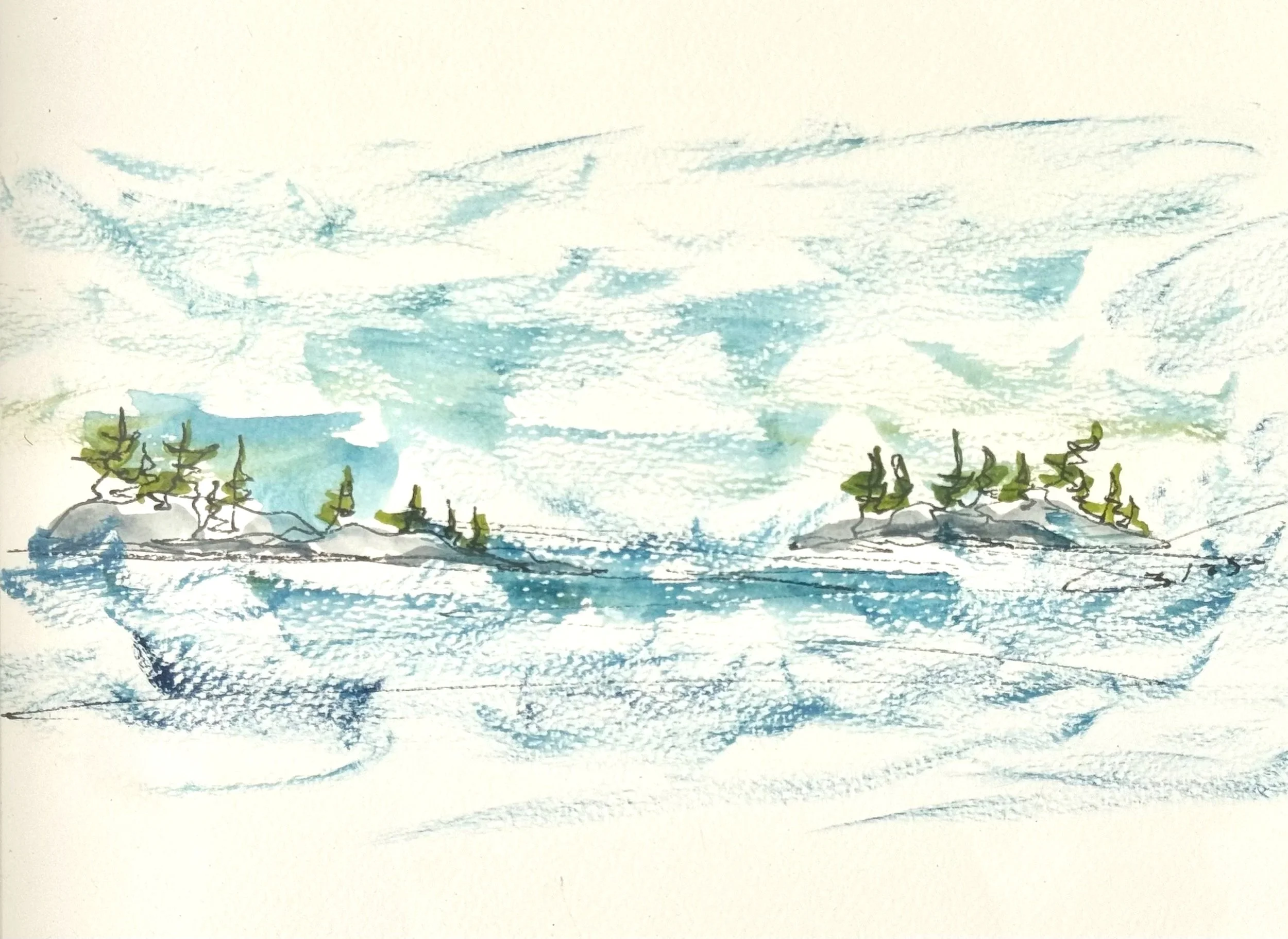  Untitled - single line sketch and plein air watercolour -8 x 5.75 