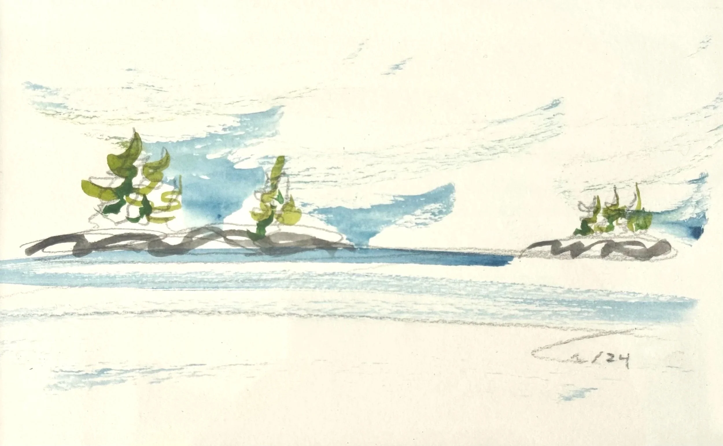 Untitled - single line sketch and plein air watercolour - 5 x 8 