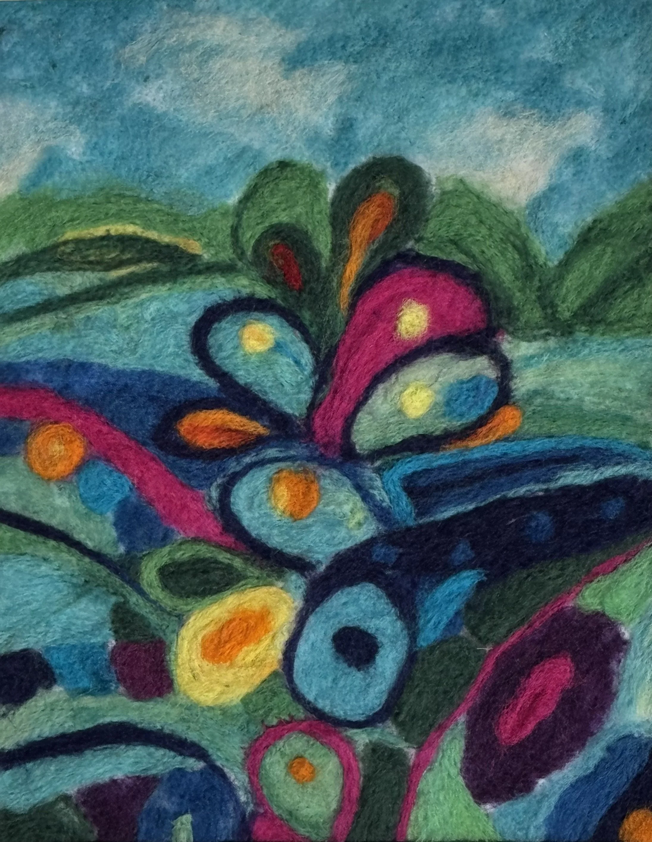 SOLD - Fibre Fantasy - 12 x 15.5 framed - 
Fibre Art  - needle felted 