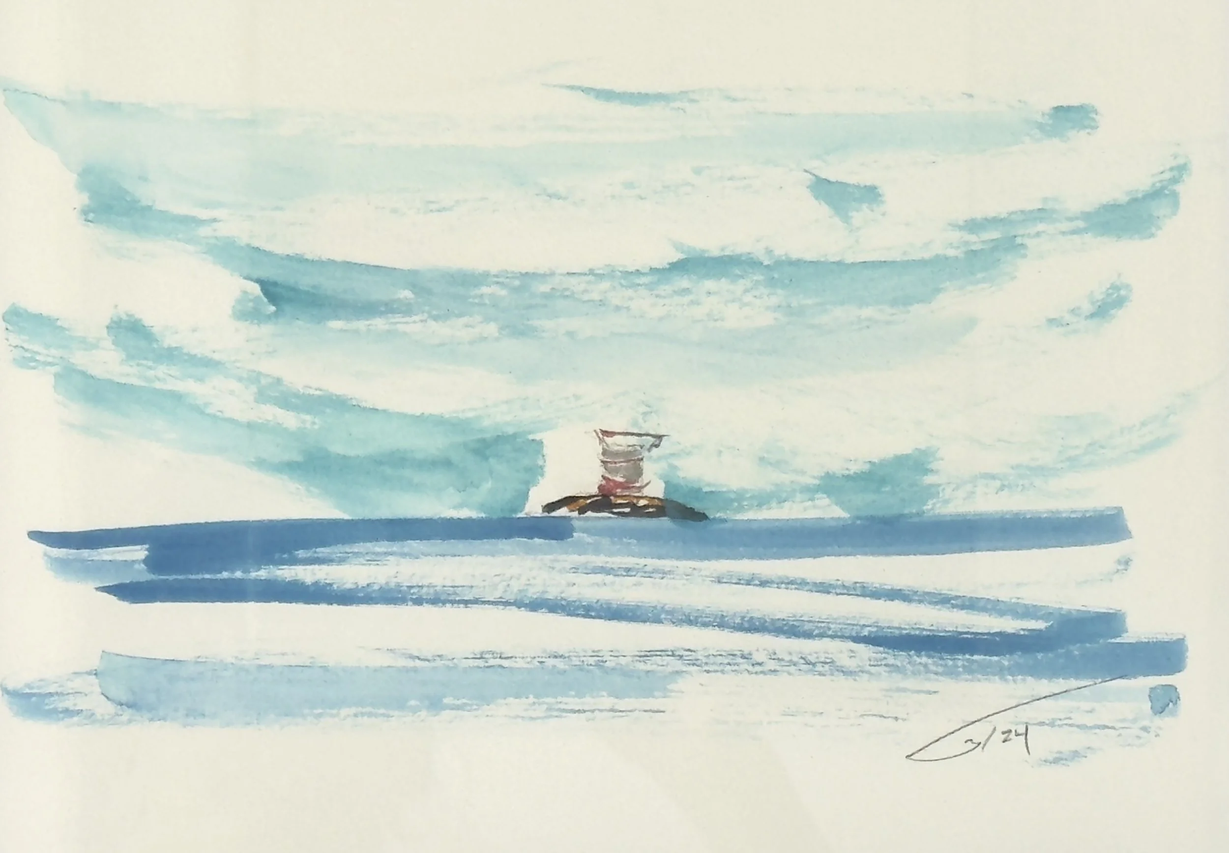 Untitled - single line sketch and plein air watercolour - 10.75 x 7.75