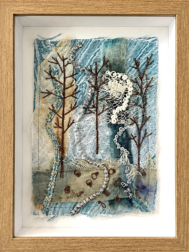 Van Gogh Sky, 2026
Abstract Botanical textile collage
6.5 x 8.5 x 2 deep
