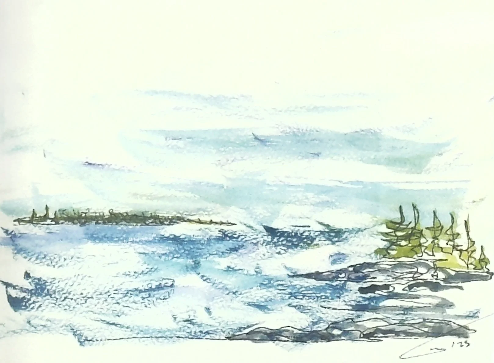 Untitled - single line sketch and plein air watercolour -8 x 5.75 