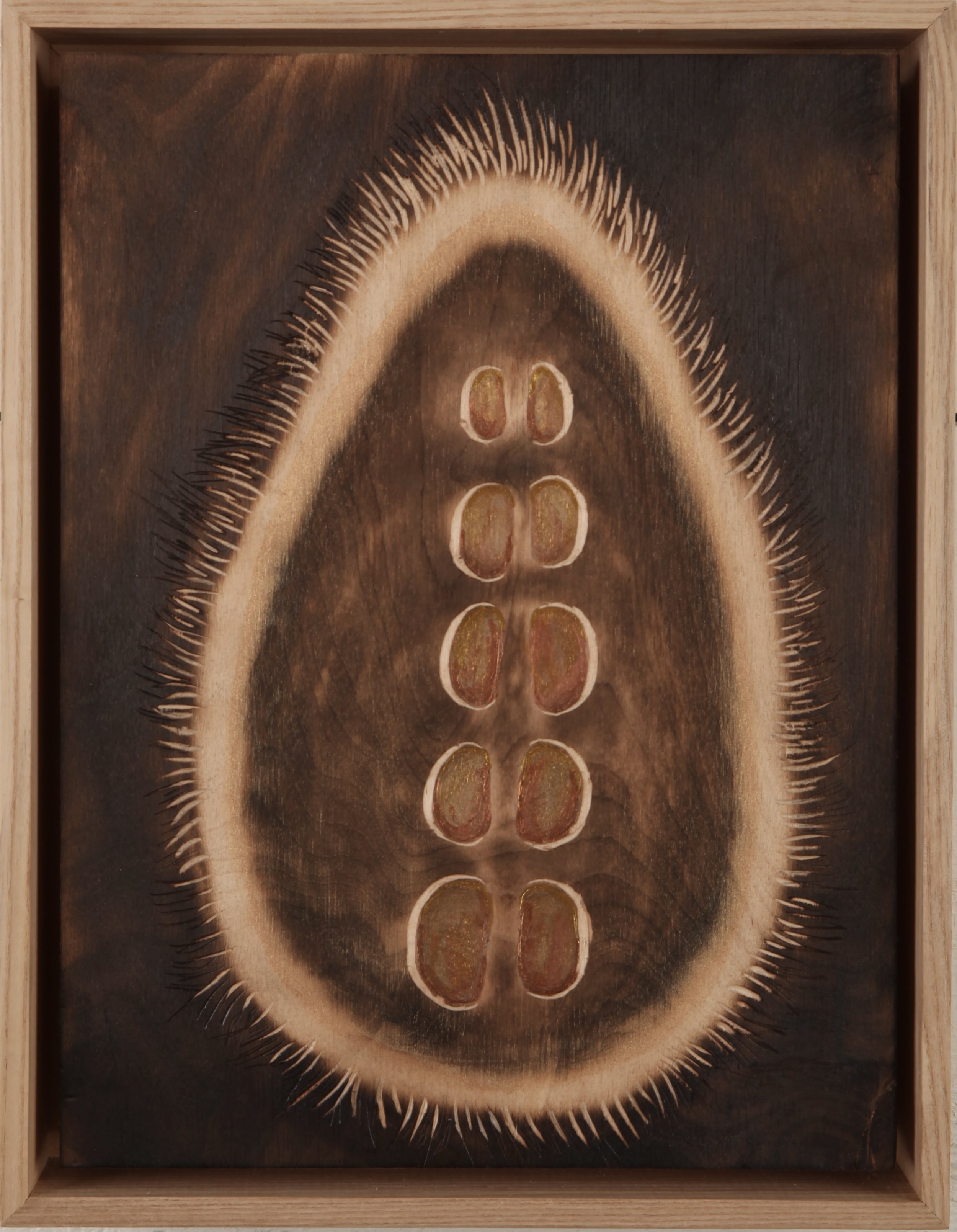 Angiosperm-Patient Progeny
Fire, carving, metallic pigment
12 x 9”
