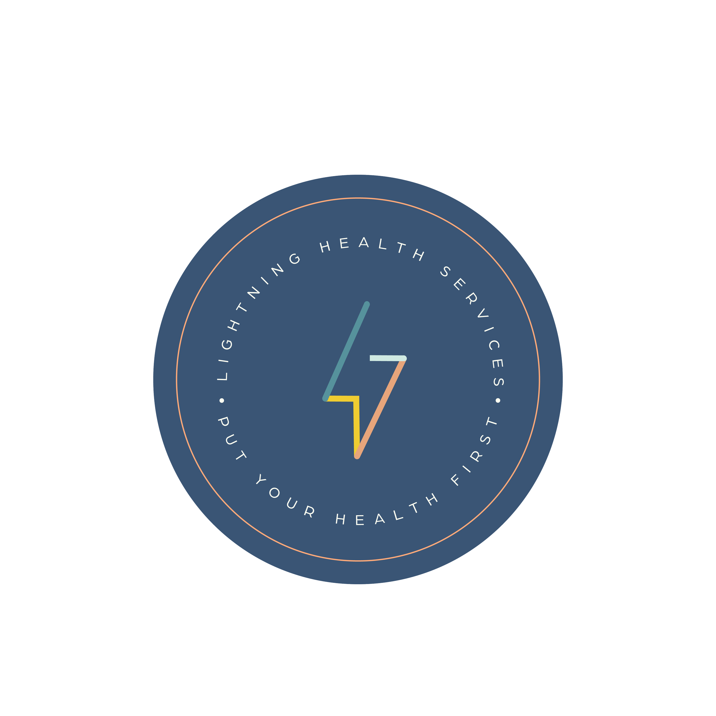 Lightning Health Services 'lightning' icon with a dark blue circular background.