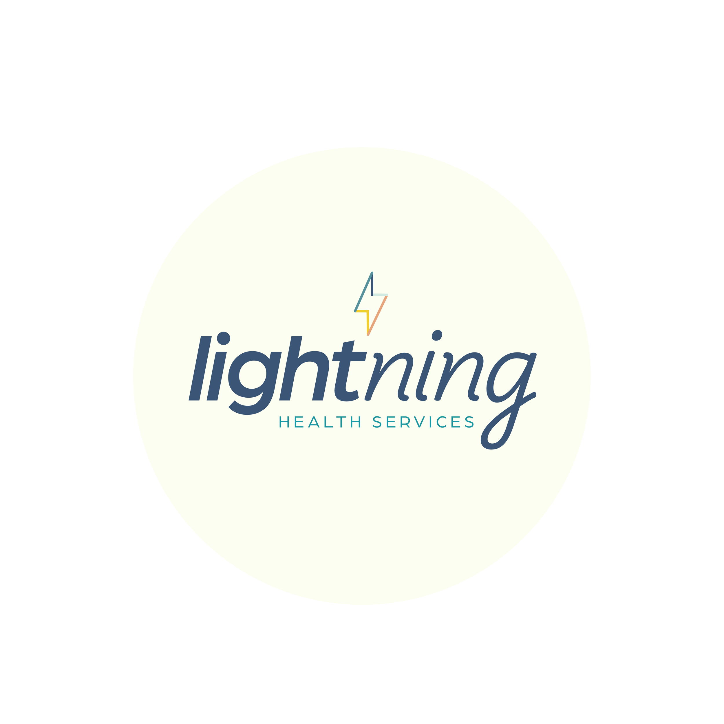 Logo for Lightning Health Services with a lightning bolt above the text.