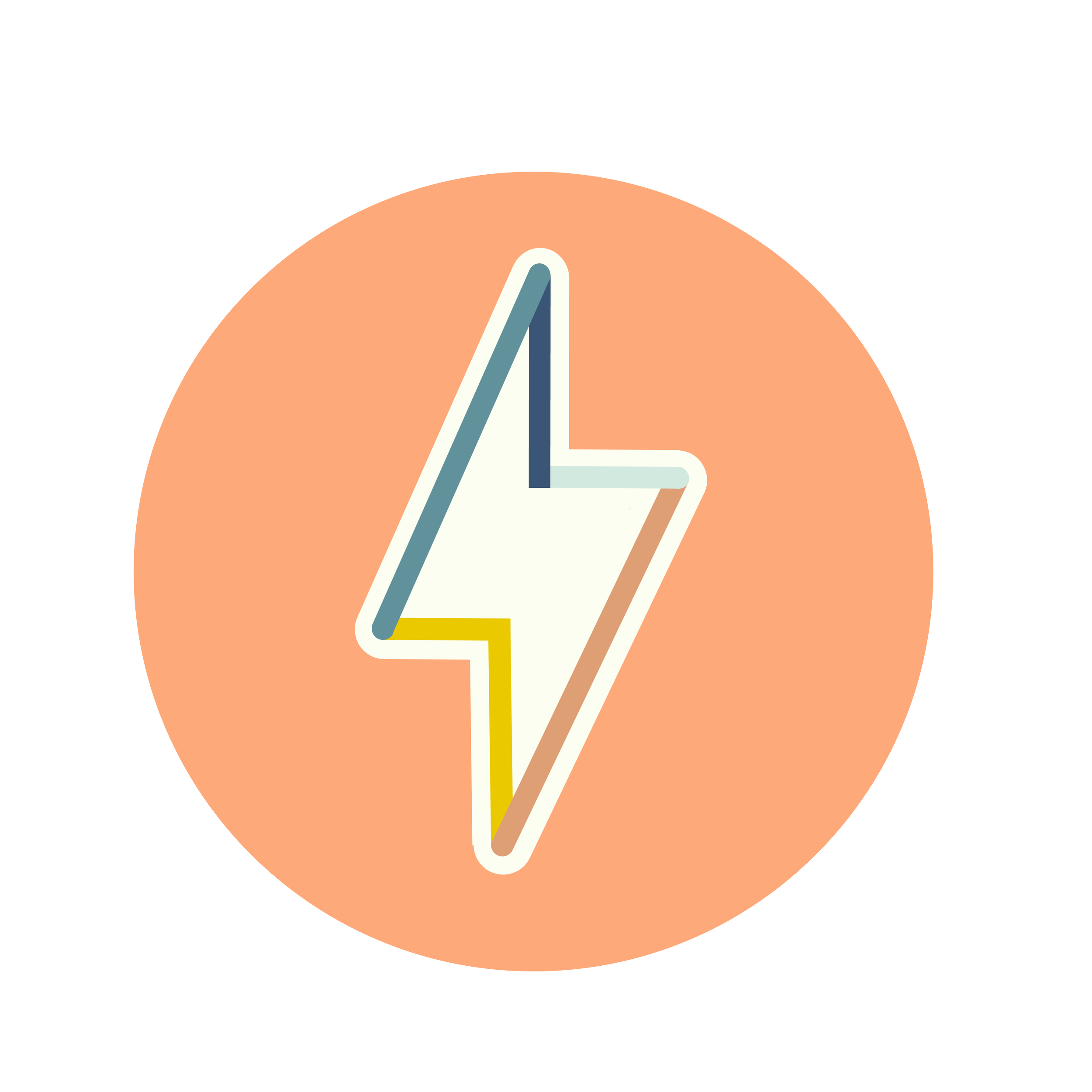 A peach-colored circle and the lightning health services icon 'lightning'.