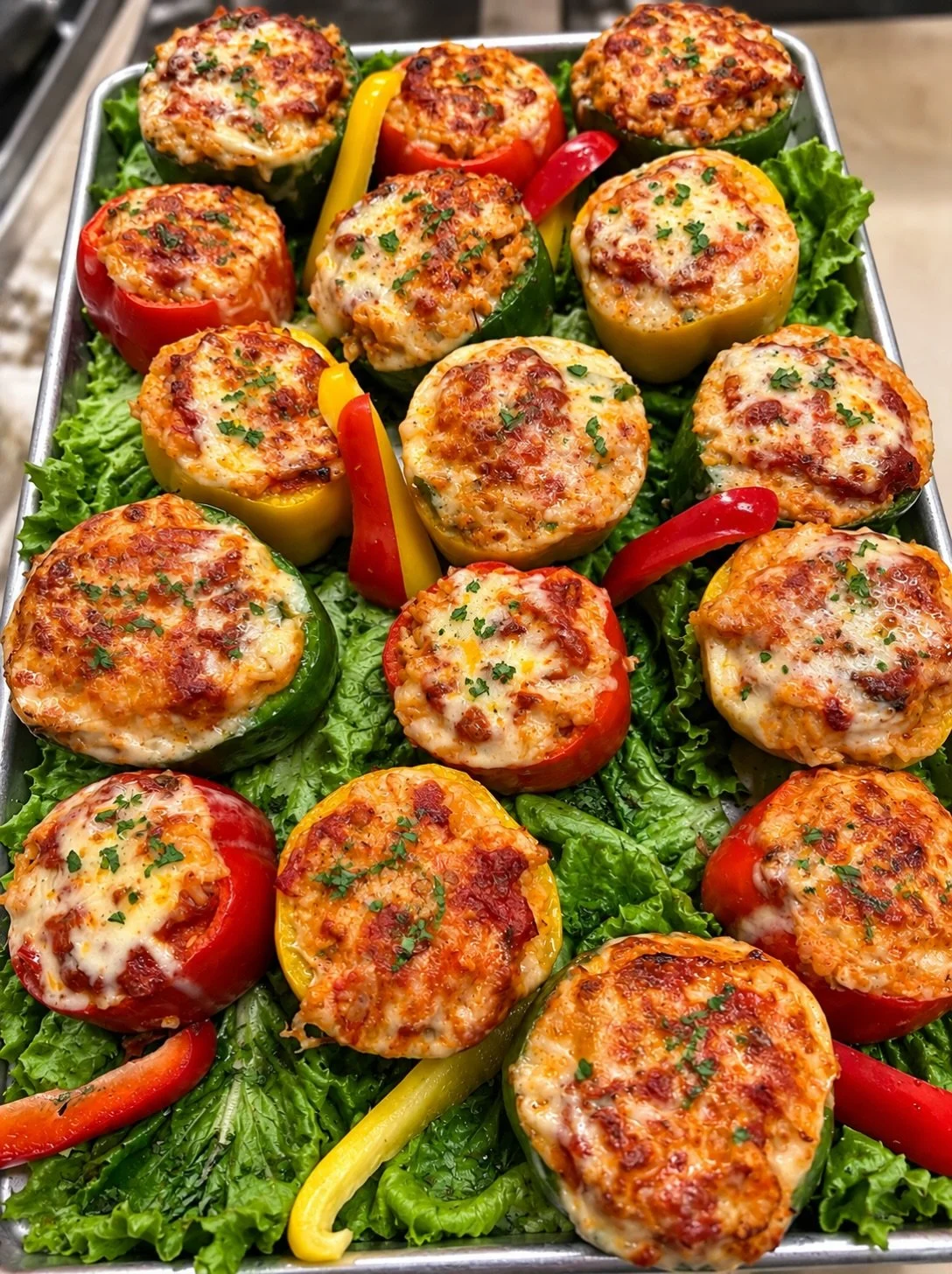 Fresh stuffed peppers! 🫑 

These go quick, so don&rsquo;t wait too long! 😜 
- Stuffed with chicken, fresh mozzarella, rice in a light tomato sauce.