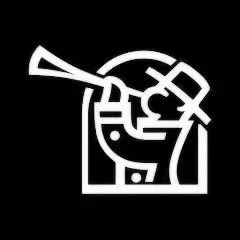 A stylized white line drawing of a microscope on a black background
