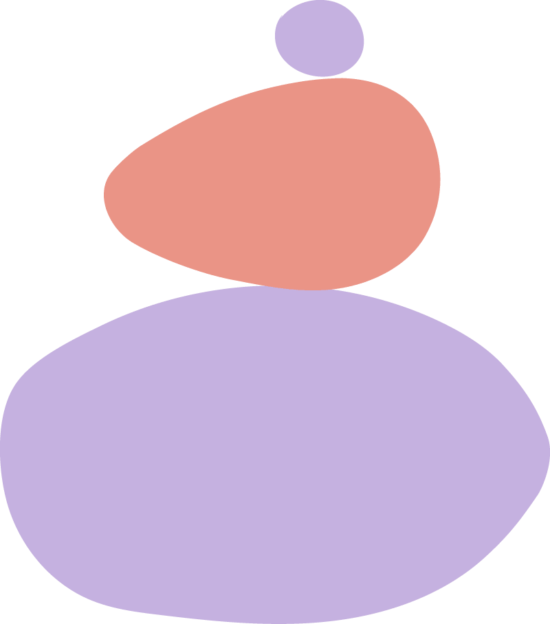 Drei Steine beieinander gestapelt, in lila und rot illustriert.