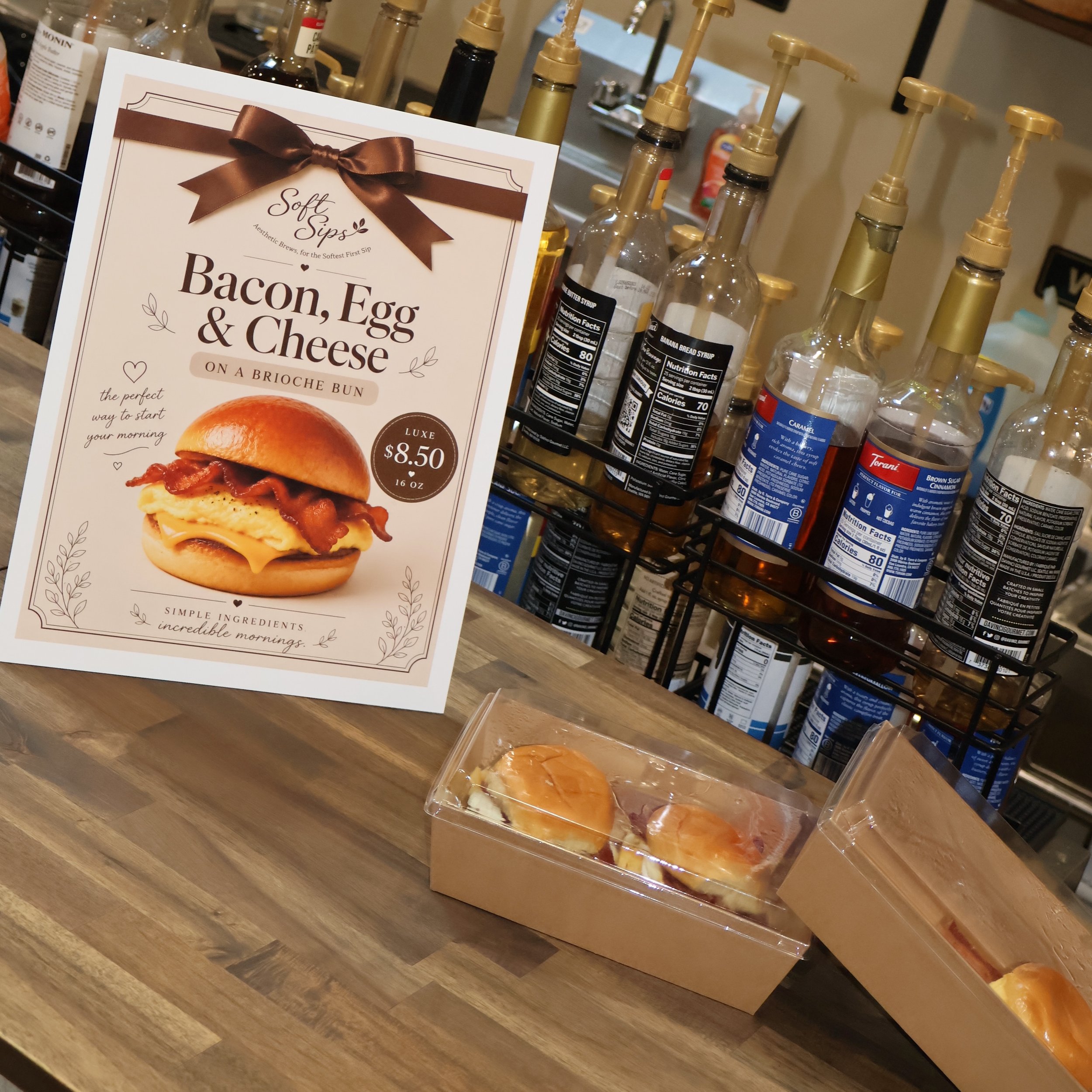 Today&rsquo;s Menu ..🤍 

Bacon, Egg &amp; Cheese Sandwiches on a delicious brioche bun! *can be warmed*

If you&rsquo;re headed over to Soft Sips today, make sure to grab one of our breakfast sandwiches!