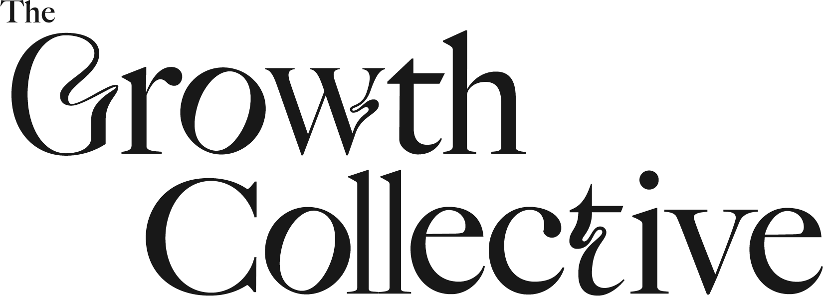 The words "The Growth Collective" in black, stylized text on a black background.
