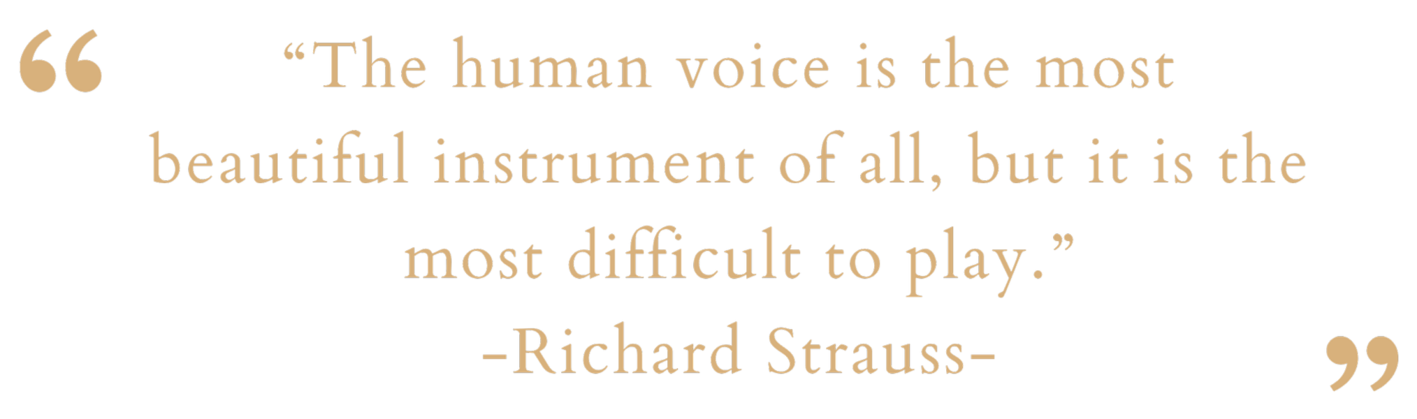 Decorative quote graphic featuring the Richard Strauss quotation: "The human voice is the most beautiful instrument of all, but it is the most difficult to play."
