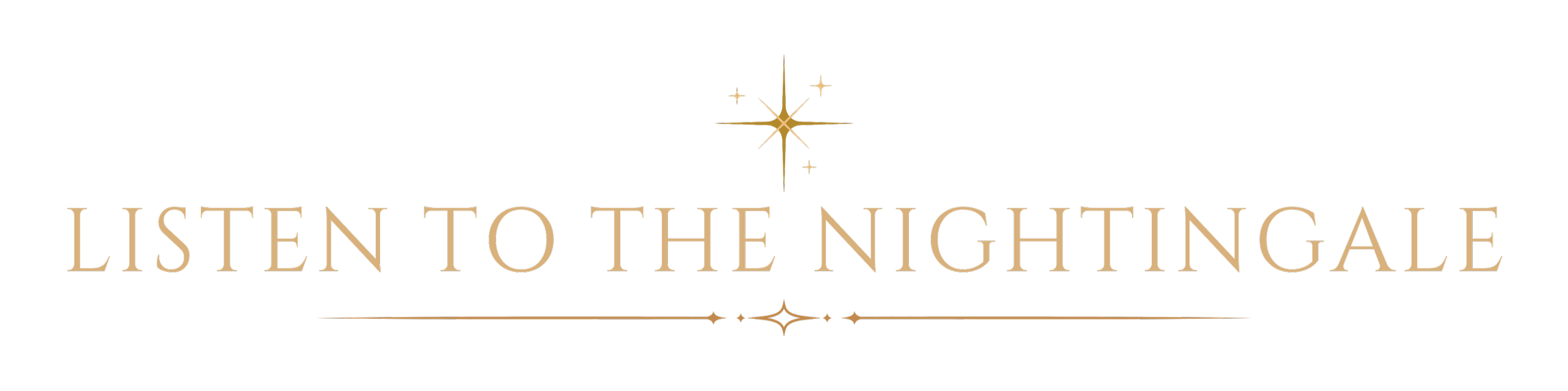 The text 'Listen to the Nightingale' in gold on a black background with a star and decorative line above