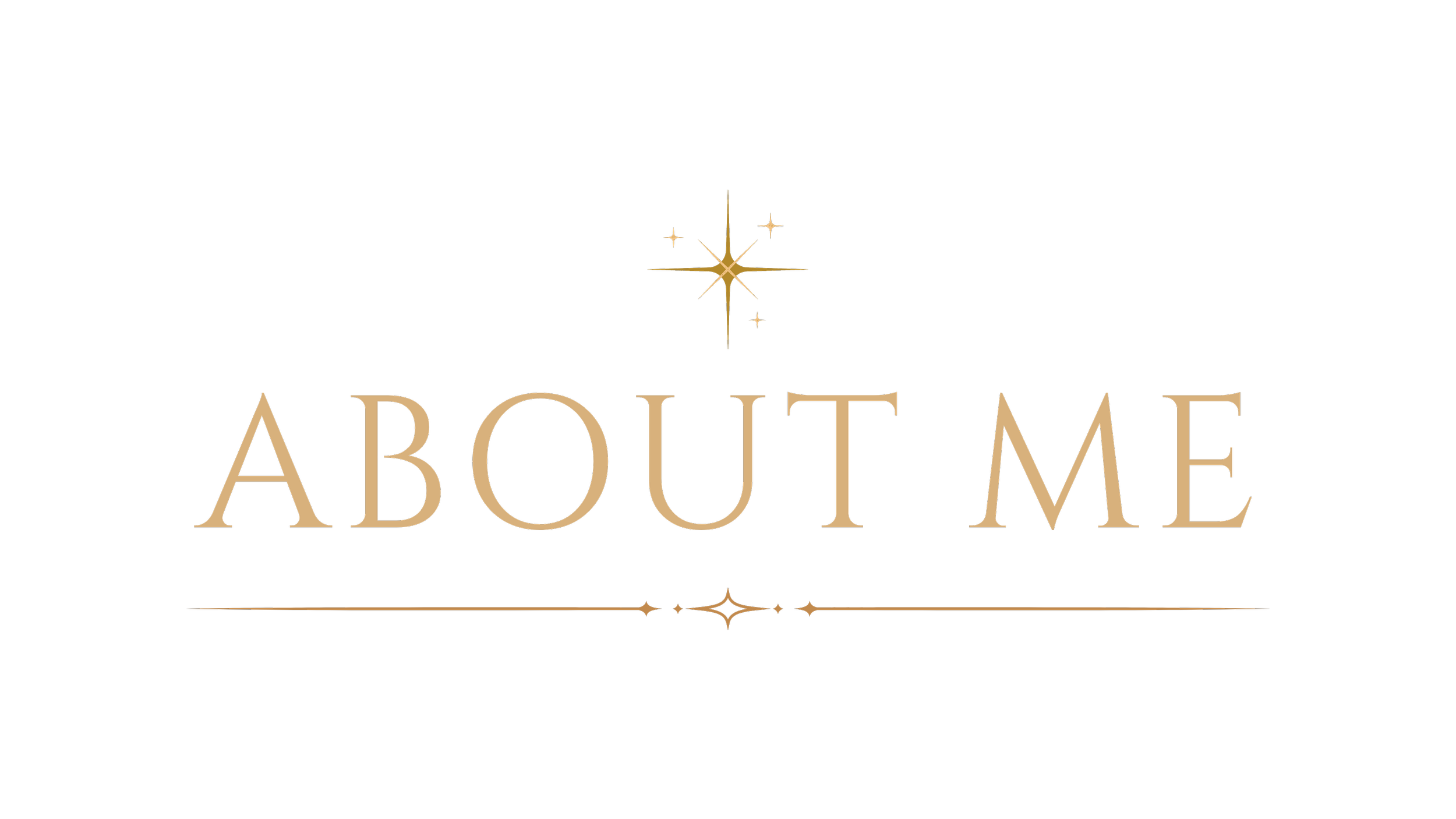 Elegant black background with gold decorative elements and the words 'ABOUT ME' in large gold font.