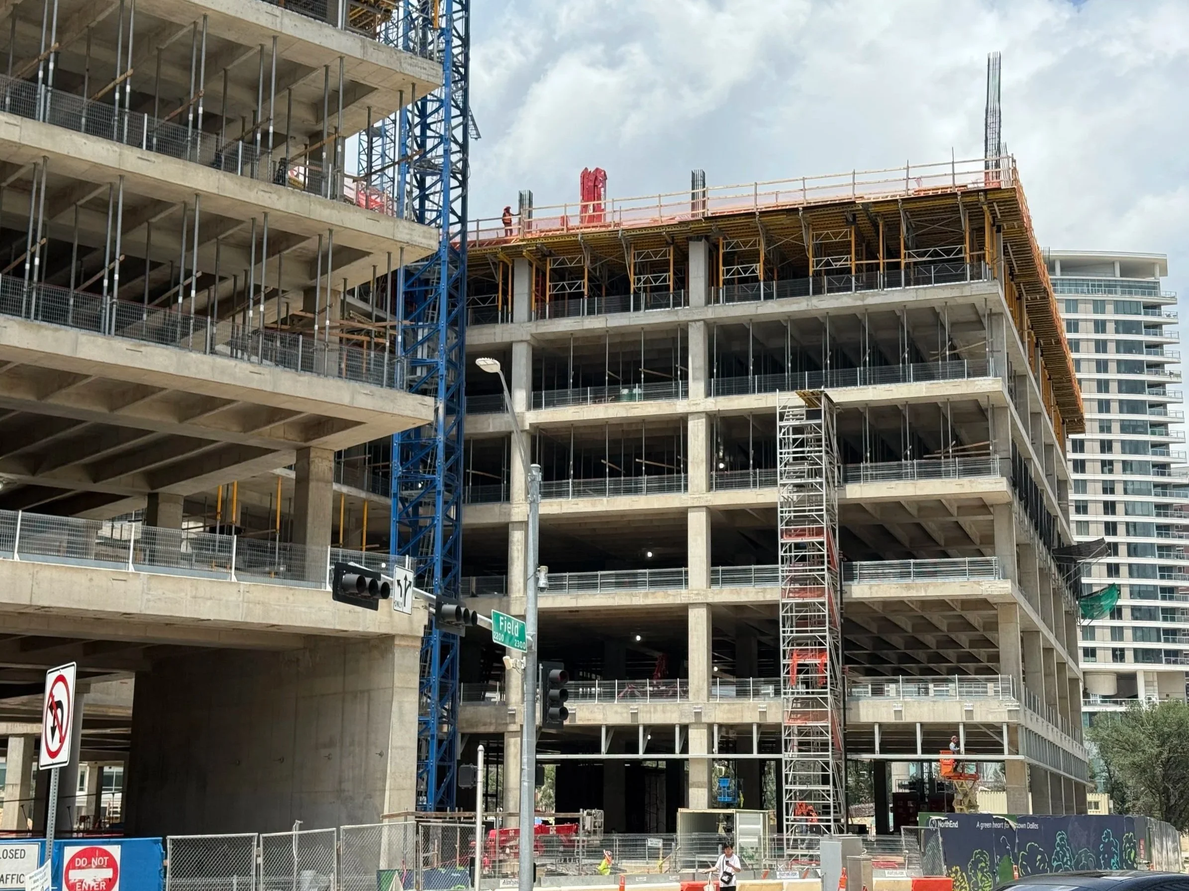 Spot On Safety Z-Stack modular temporary stair system installed on a high-rise commercial construction project, improving vertical access and jobsite efficiency.