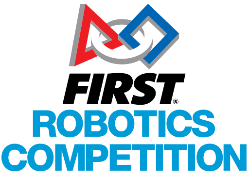 Logo for a robotics competition featuring two interconnected geometric shapes, a red triangle and a blue square, with the words "ROBOTICS COMPETITION" in bold blue letters beneath.