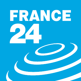 France 24 news logo on a blue background with white text and design.