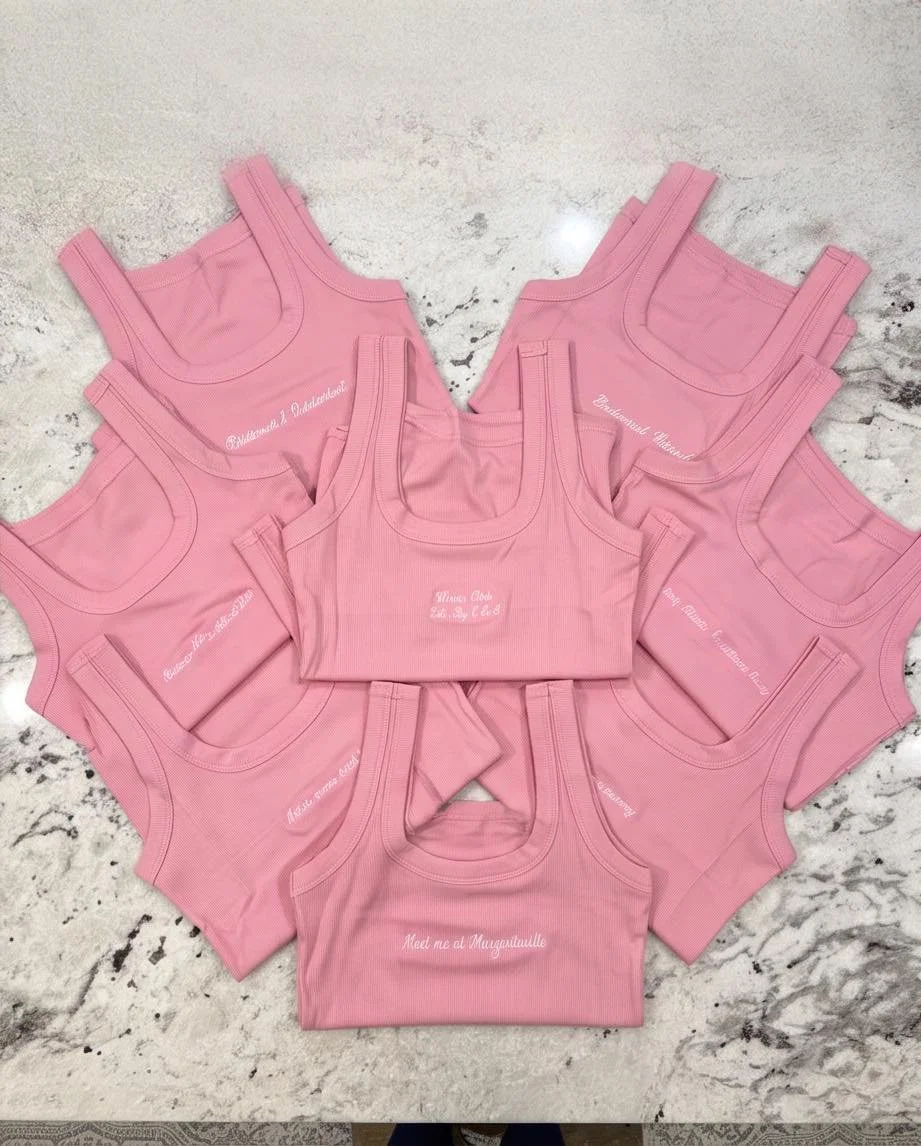 One bride, an iconic crew, and custom tanks for every personality. Which one are you wearing? 💅
#BacheloretteTrip #Bridesmaids #CustomApparel #WeddingInspo