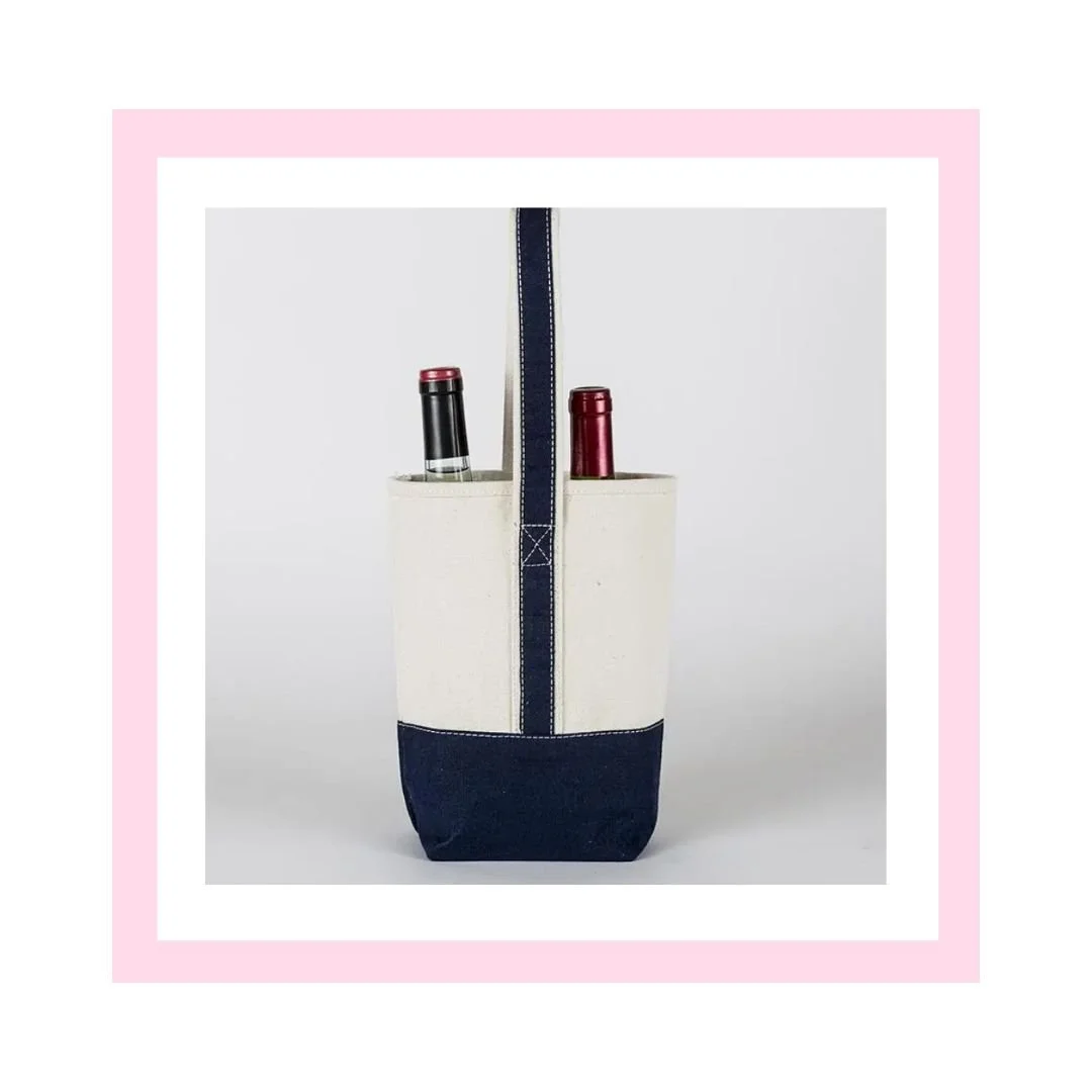Embroidered 2 Bottle Canvas Wine Bag