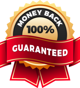 Seal with 'Money Back 100% Guaranteed' inscription, gold and red colors.