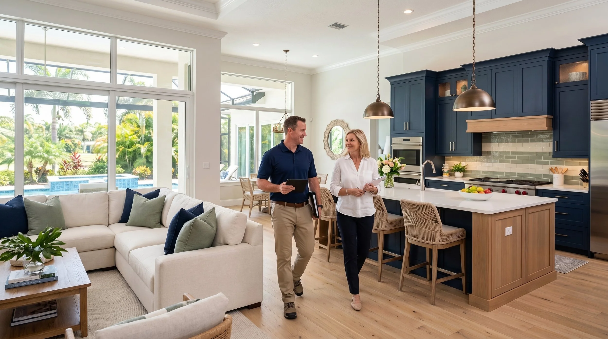 Professional home watch service checking a seasonal residence in Estero, Florida for a Southwest Florida homeowner.