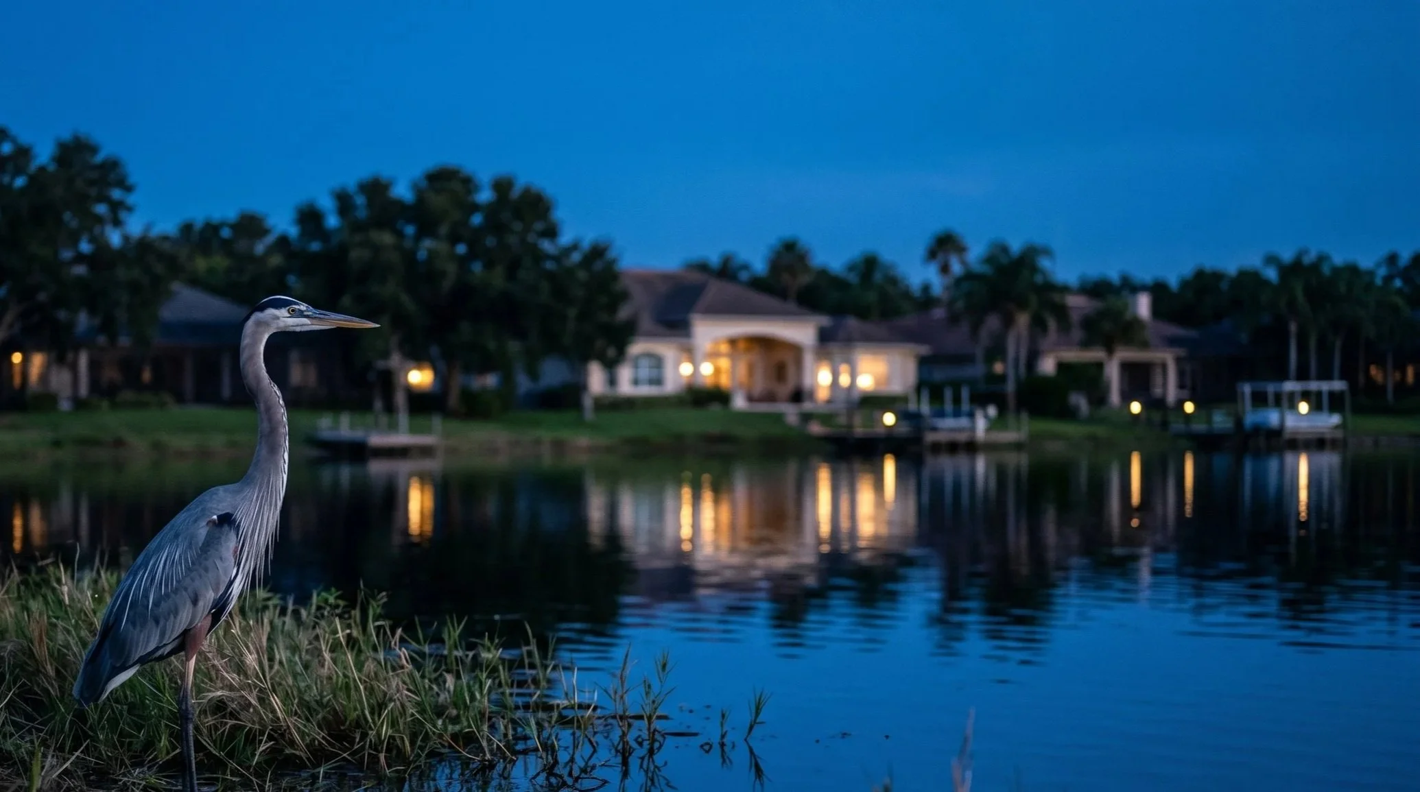 Waterfront home in Estero, Florida monitored by local Home Watch services while homeowners are away.