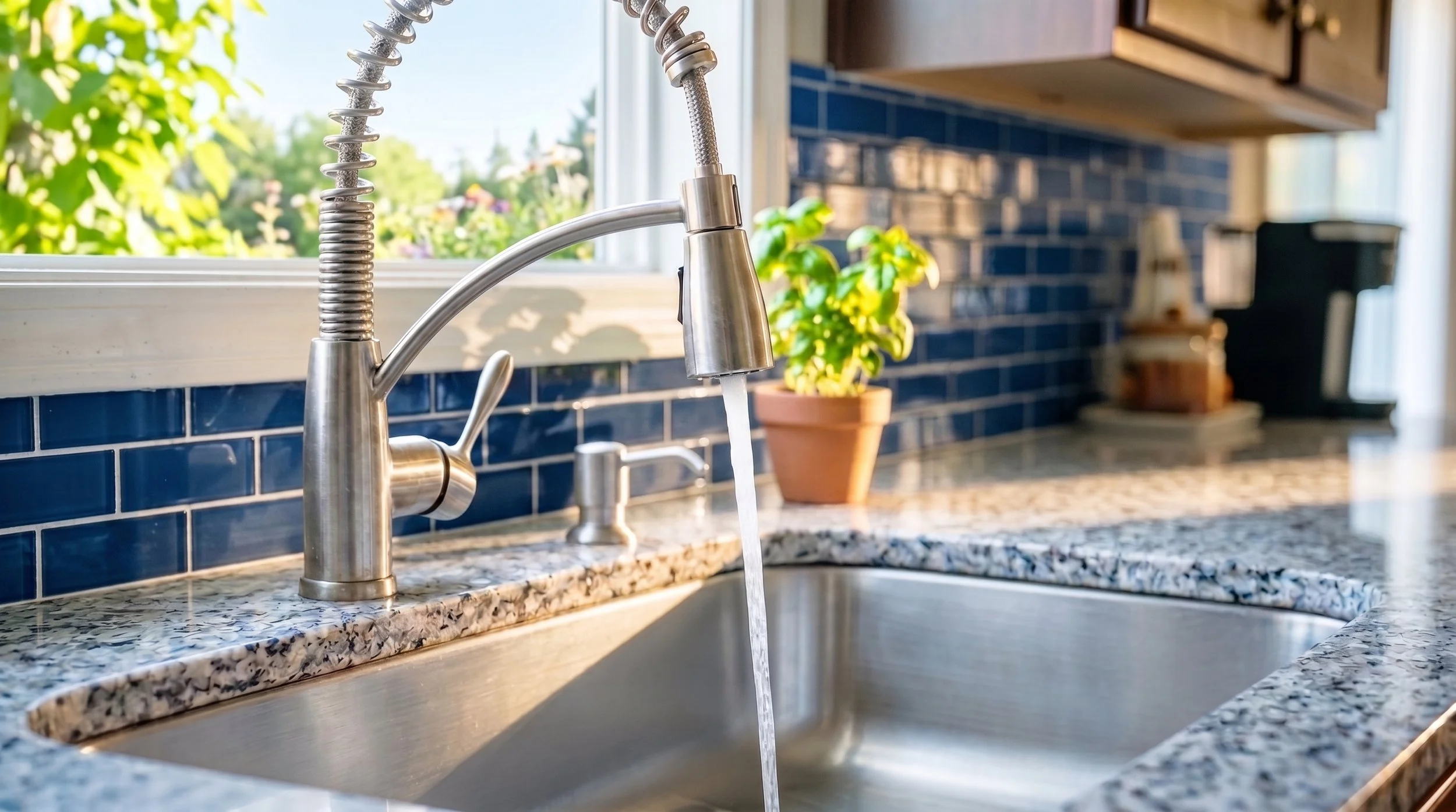 Kitchen water zone check during a professional Home Watch visit for a seasonal residence in Estero, Florida.