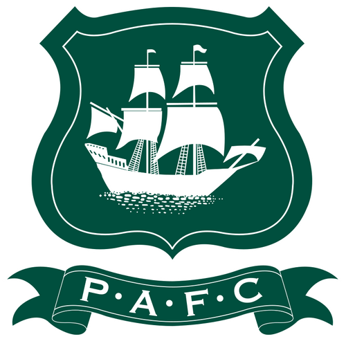 Green and white emblem featuring a sailing ship with three masts, located above a ribbon with the initials "P.A.F.C."