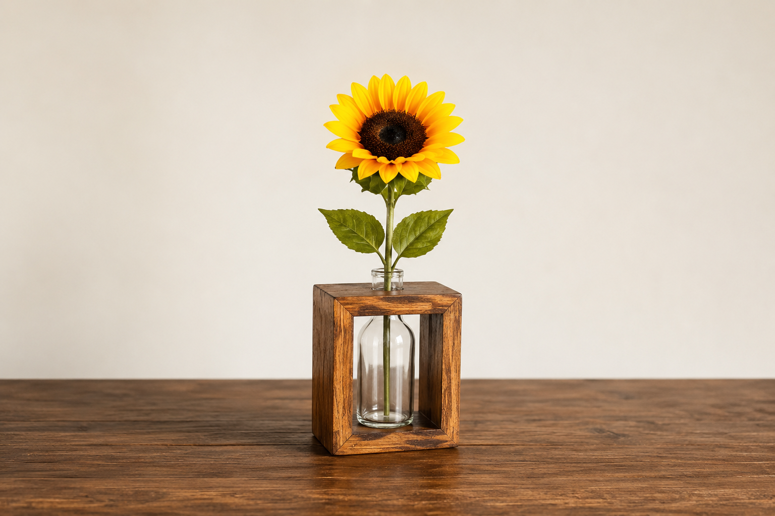 Rustic Wooden Vase with Silk Flower