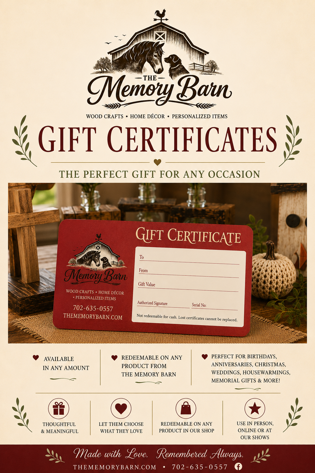 The Memory Barn Gift Certificate