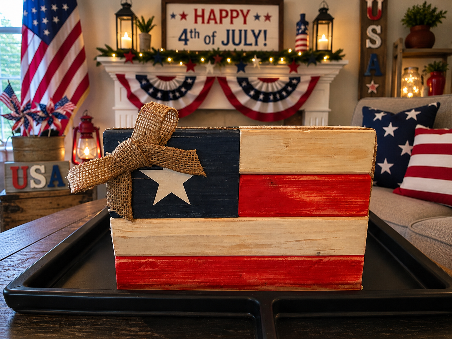 Rustic Wooden American Flag