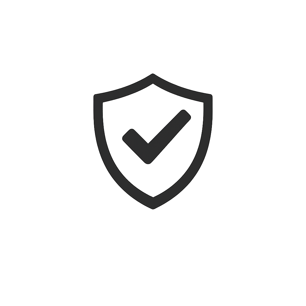 Black shield with a checkmark in the center, symbolizing security or protection.