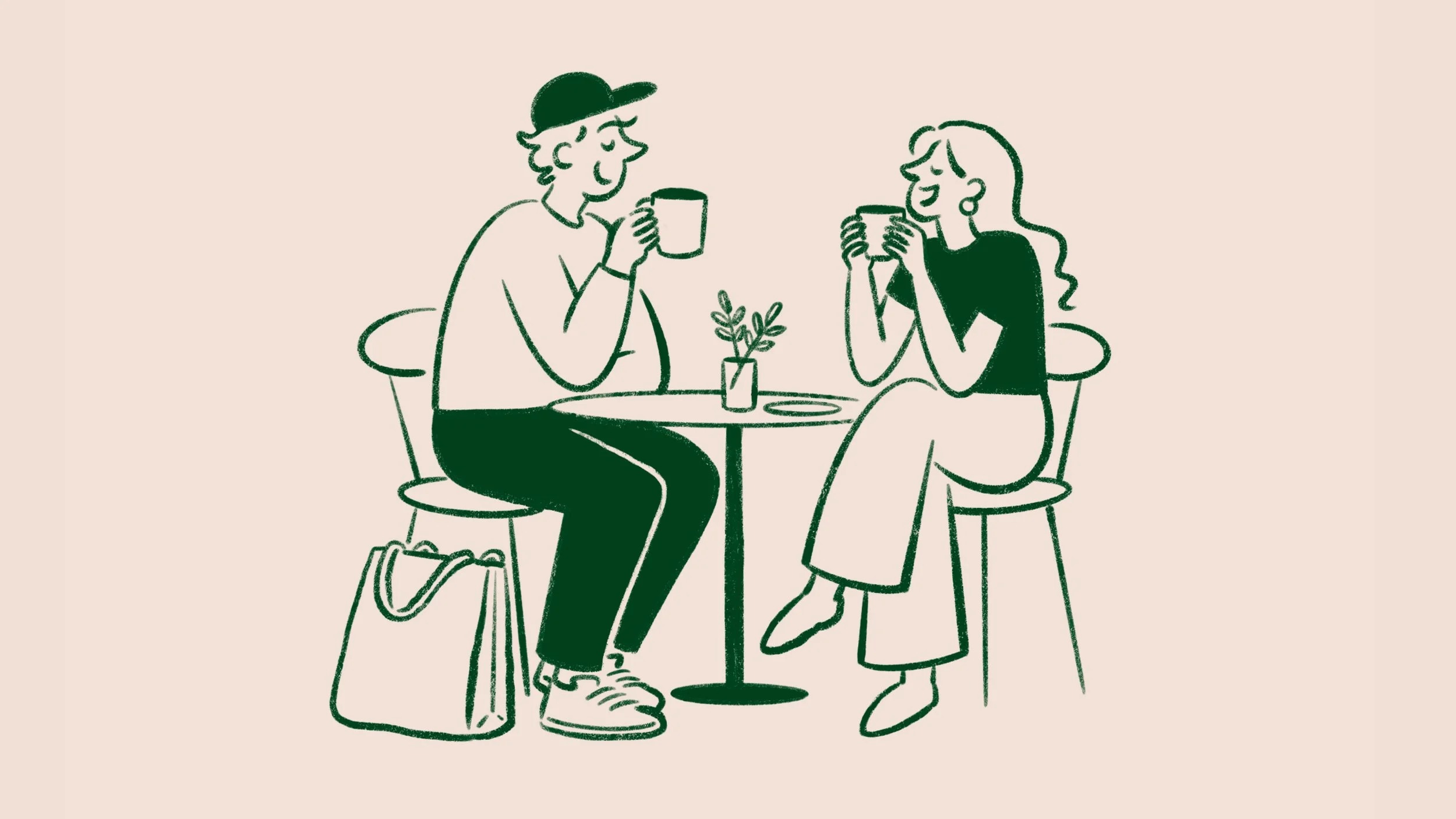Ritual Coffee illustration of two people sharing coffee at a café table