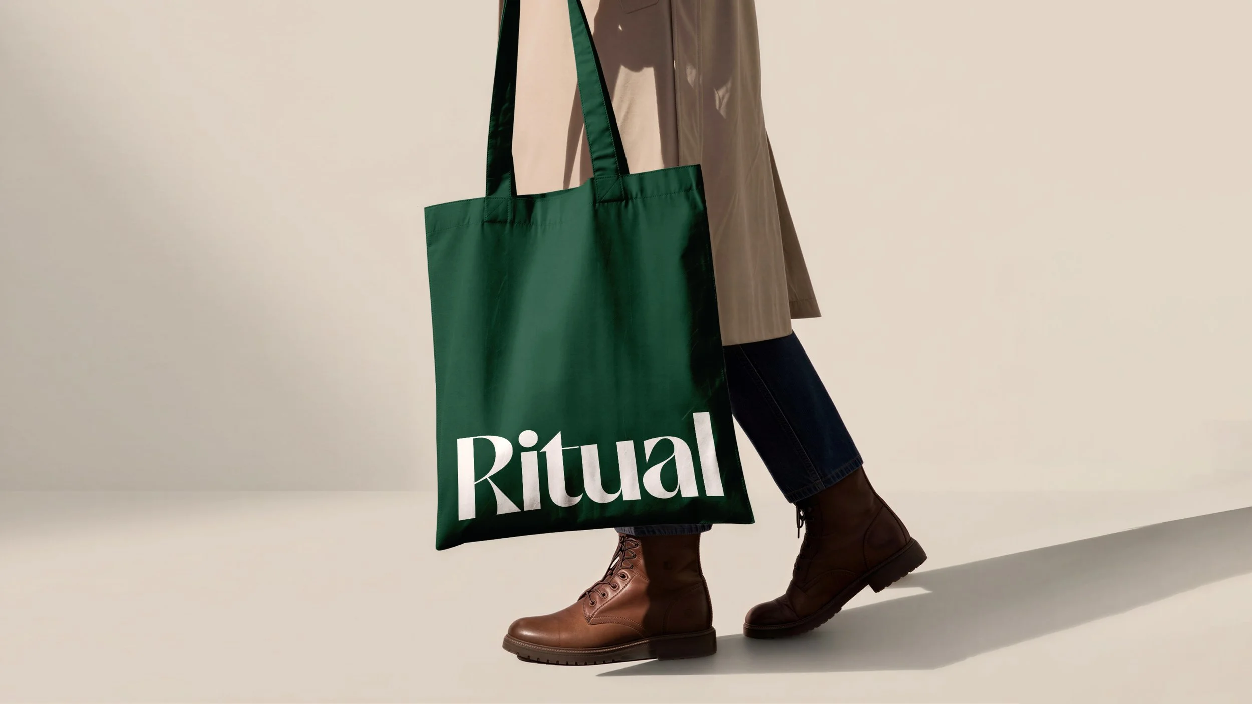 Ritual Coffee branded green tote bag featuring the custom wordmark